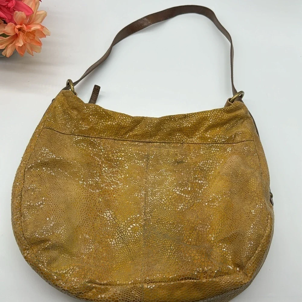 Hobo International Gold Yellow Hobo Bag Snakeskin Pattern with Leather Handle